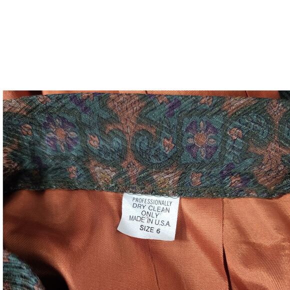 Michelle Stuart Rust Blue Copper Paisley Vintage Jacket & Skirt Set Size 6 - Picture 6 of 6